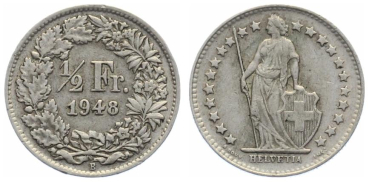 1/2 Franken 1948 B - Blatt zu viel über der Wertangabe